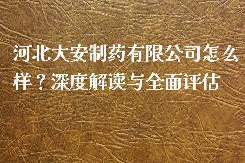 河北大安制药有限公司怎么样？深度解读与全面评估_https://wap.kuaijiepai.net_财务咨询_第1张