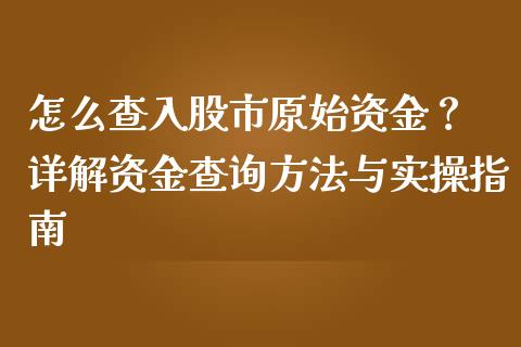 怎么查入股市原始资金？ 详解资金查询方法与实操指南_https://wap.kuaijiepai.net_财务风控_第1张