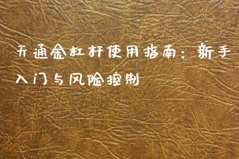 天通金杠杆使用指南：新手入门与风险控制_https://wap.kuaijiepai.net_金融科技_第1张