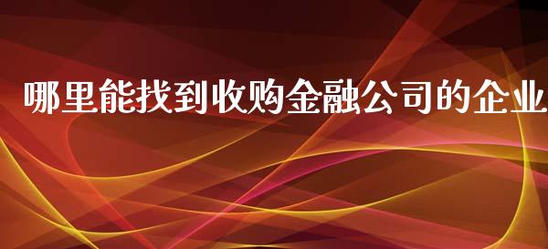 哪里能找到收购金融公司的企业_https://wap.kuaijiepai.net_财务风控_第1张