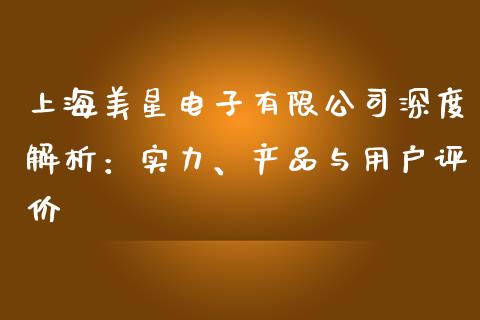 上海美星电子有限公司深度解析：实力、产品与用户评价_https://wap.kuaijiepai.net_财务咨询_第1张