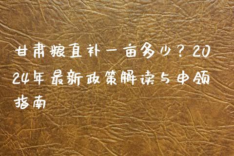 甘肃粮直补一亩多少？2024年最新政策解读与申领指南_https://wap.kuaijiepai.net_财务风控_第1张