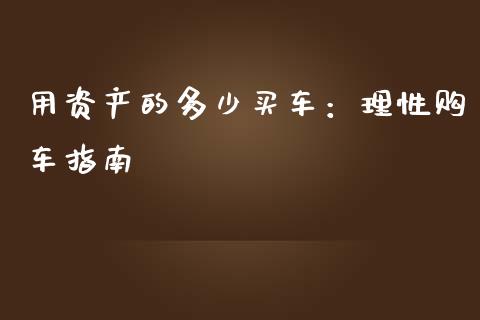 用资产的多少买车：理性购车指南_https://wap.kuaijiepai.net_财务咨询_第1张