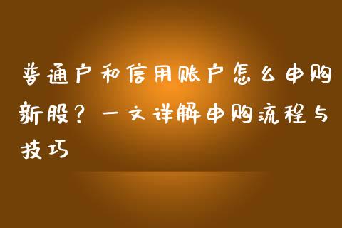 普通户和信用账户怎么申购新股？一文详解申购流程与技巧_https://wap.kuaijiepai.net_财务风控_第1张