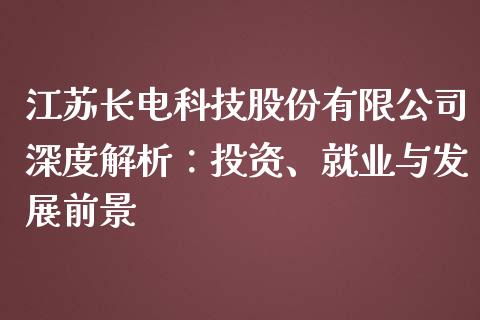 江苏长电科技股份有限公司深度解析：投资、就业与发展前景_https://wap.kuaijiepai.net_财务风控_第1张